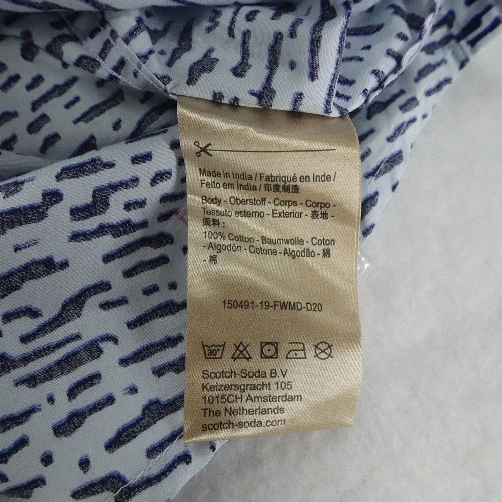 Scotch & Soda Shirt Mens XL White Blue Slim Fit Abstract Print Button Down